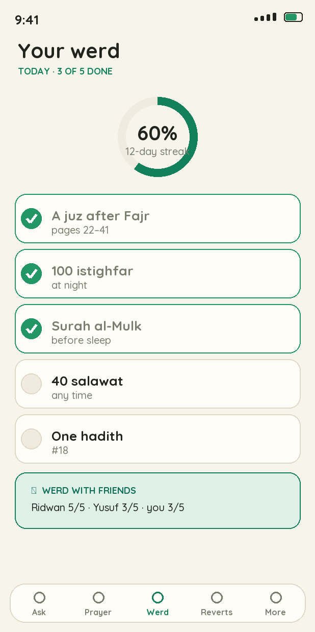 Qaḍāʾ: counting the prayers you still owe and logging what you make up.